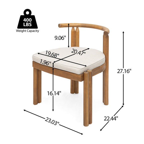 English Elm Christopher Knight Home® - Cove Teak & Beige 7PC Armless Outdoor Patio Dining Set — Acacia Wood Table, Ergonomic Cushions COVEARMLESS7PCSET