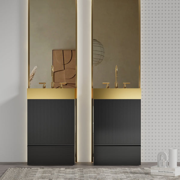 English Elm Gada 20" Modern Black Bathroom Vanity With Gold Stainless Steel Sink & Storage For Compact Spaces W1865S00094