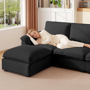 English Elm Cloud Sectional Sofa with Movable Chaise Soft Chenille Upholstery for Modern Living Rooms Black W1359S00065