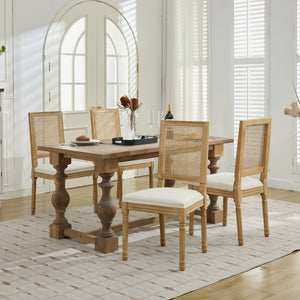 English Elm French Louis Dining Chair Set of 2 with Carved Solid Wood Frame, Rattan Back, Plush Foam Seating, 300lb Capacity Beige W1143P335056