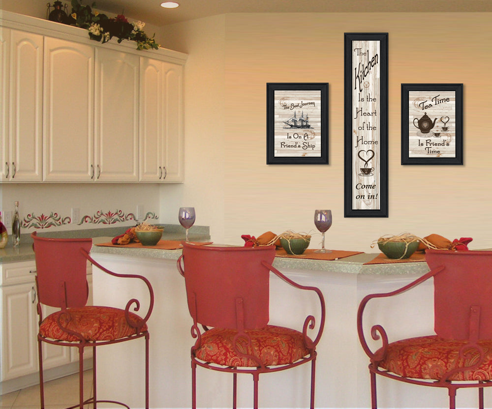 English Elm "the the Kitchen Triptych Three Panel Matte Black Framed Wall Art for Dining Rooms B06787045