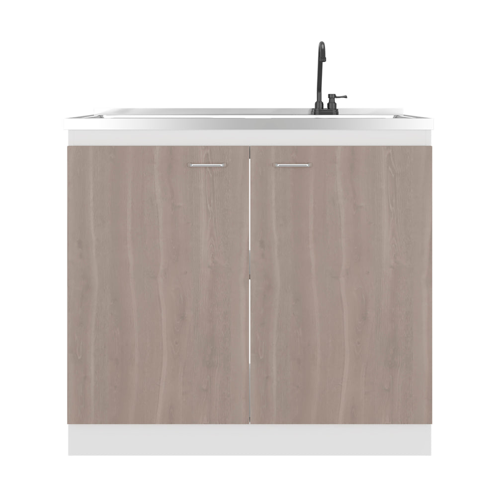 English Elm Extremo White Kitchen Pantry Cabinet with Twin Doors and Three Interior Shelves B128S00233
