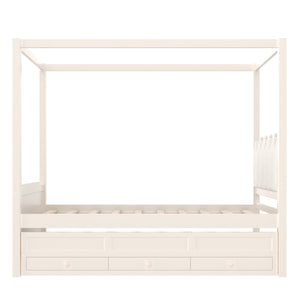 English Elm Full Bunk Bed with Trundle Bookshelf Storage Pine Frame Car Design for Kids W1580S00315
