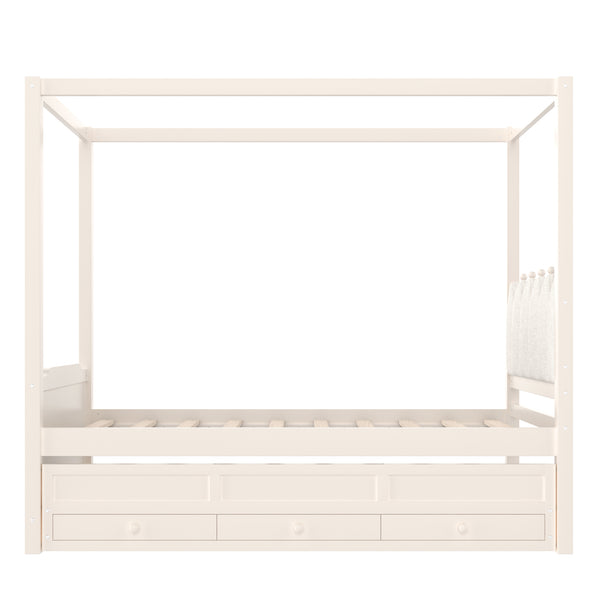English Elm Full Bunk Bed with Trundle Bookshelf Storage Pine Frame Car Design for Kids W1580S00315