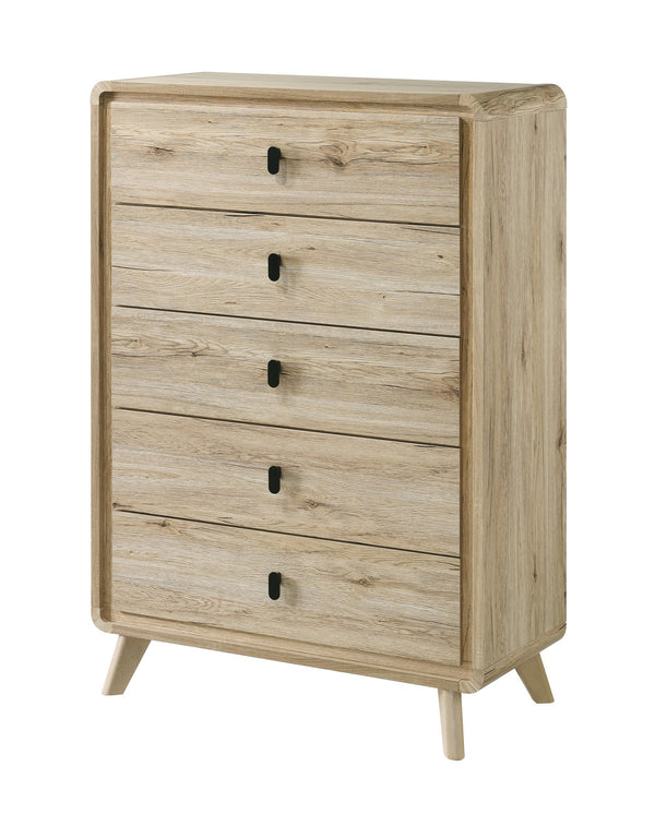 English Elm 1pc Mid-century Tall Chest with Wood-Inspired Finish, Minimalist Hardware, Ample Drawer Storage for Bedroom Organization Beige 38.4 L x 18.59 W x 50.16 H B2741P323552