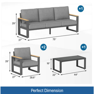 English Elm All-weather Aluminum 5 Seat Outdoor Conversation Set with Tempered Glass Table Gray B082S00112