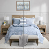 Madison Park Signature Harmony Transitional 4 Piece Oversized Reversible Matelasse Quilt Set with Throw Pillow MPS13-501 Blue