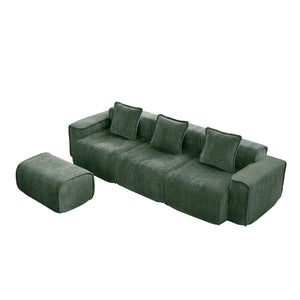 English Elm Streamlined Velvet L-shaped Sectional Sofa with Ottoman and Cloud Cushion Living Room Green W3041S00366