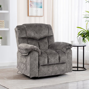 English Elm Swivel Recliner Chair with 8-Point Massage, Lumbar Heat, 360° Swivel, Rocking, USB & Cup Holders Grey W1403P172912