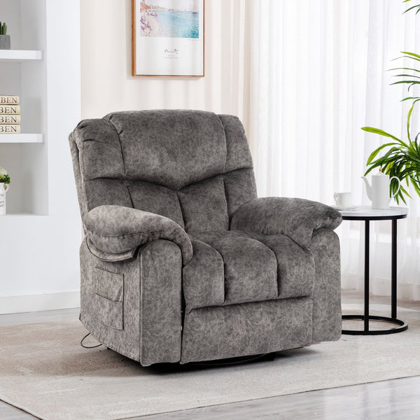 English Elm Swivel Recliner Chair with 8-Point Massage, Lumbar Heat, 360° Swivel, Rocking, USB & Cup Holders Grey W1403P172912