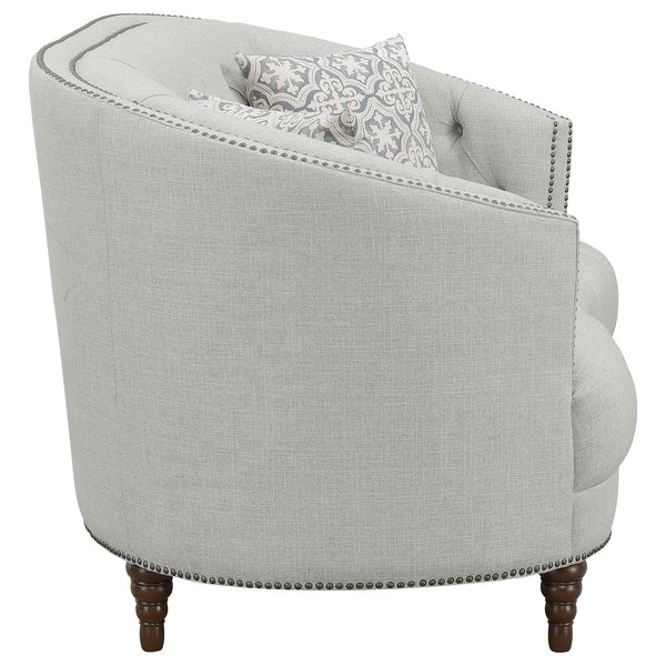 English Elm Veronica Tufted Linen Loveseat with Nailhead Trim and Curved Back for Parlor Style B062P357780