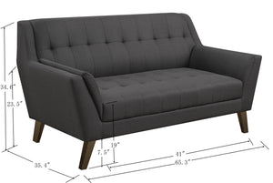English Elm Wallace & Bay - Gray Loveseat — Mid-Century Modern Charcoal Pebble Fabric Sofa, Easy-Care, Compact 65.3"W Stylish B361P384451