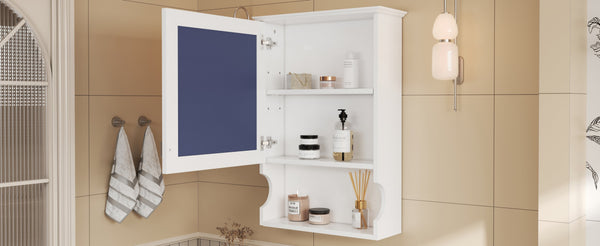 English Elm 20'' Half-Moon Wall Medicine Cabinet with Mirror, Solid Wood Frame, Soft-Close Hinges, Space-Saving Elegance White N710P313827K