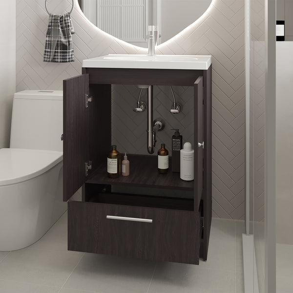 English Elm Colville Floating Wall Mount Vanity Cabinet Matte Finish Modern Bathroom Storage Black B092P439920