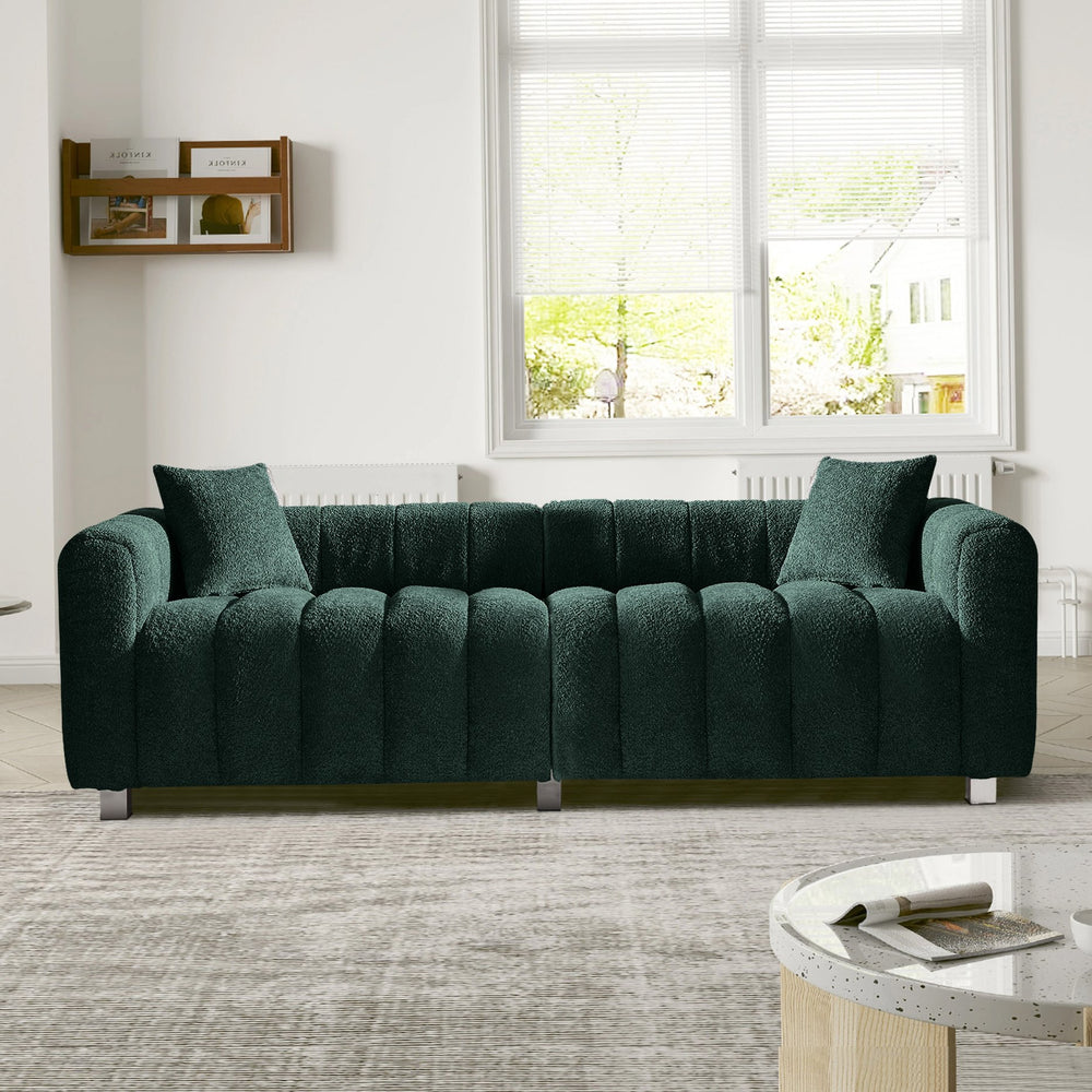 English Elm Multi-Position Sofa Modular Green with Ergonomic Cushions, Space-Saving Teddy Fabric, Durable Wood Frame W2795S00006