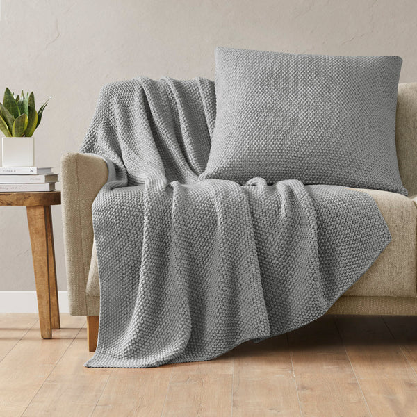 JLA Home INK+IVY - Euro Plush Knit Pillow Cover — Ultra-Soft Acrylic Euro Size with Hidden Zipper, Machine Washable Cozy Texture Grey II30-1140