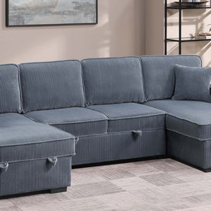 English Elm Chocolate Corduroy Sectional Sleeper Sofa with Dual Storage Chaises for Living Rooms Dark Gray B011S02168