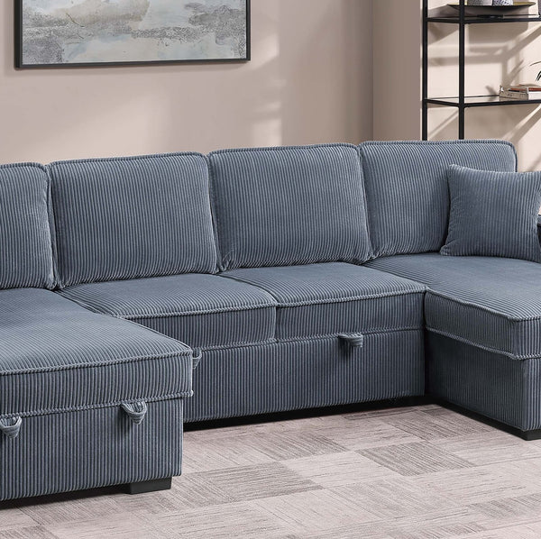 English Elm Chocolate Corduroy Sectional Sleeper Sofa with Dual Storage Chaises for Living Rooms Dark Gray B011S02168