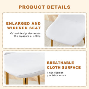 English Elm Table Set: 35" Round Transparent Glass Dining Table & 4 White Linen-Cotton Chairs With Gold Legs W1151S03701-GIGA