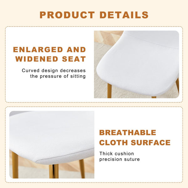 English Elm Table Set: 35" Round Transparent Glass Dining Table & 4 White Linen-Cotton Chairs With Gold Legs W1151S03701-GIGA