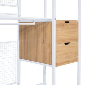 English Elm Open-Style Wardrobe Storage System with Heavy-Duty Metal Frame, Rails, Shelves & Drawers - Sleek Durable Design for Organized Living White SF000087AAK