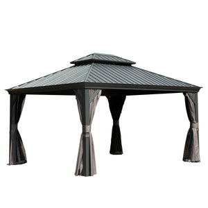 English Elm 10' X 12' Hardtop Gazebo - Durable Steel Roof, Aluminum Frame, Curtains & Netting For Outdoor Comfort W1859S00156