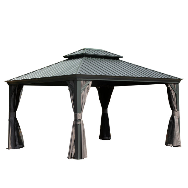 English Elm 10' X 12' Hardtop Gazebo - Durable Steel Roof, Aluminum Frame, Curtains & Netting For Outdoor Comfort W1859S00156