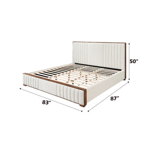 English Elm Kaleea Plush Chenille Channel-Tufted Queen Bed with Durable Wood Frame, No Box Spring Needed Beige,Walnut 85 L x 22 W x 4 H B2726S00466