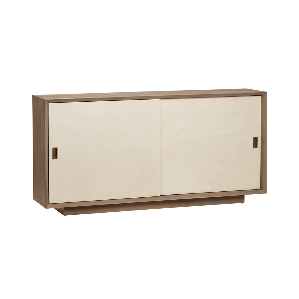 Crestview Collection Rustic 4 Door Media Credenza - Elegant Bayur Wood Sideboard With Cream Doors & Cord Management Brown Solid Wood Cvfdr1049