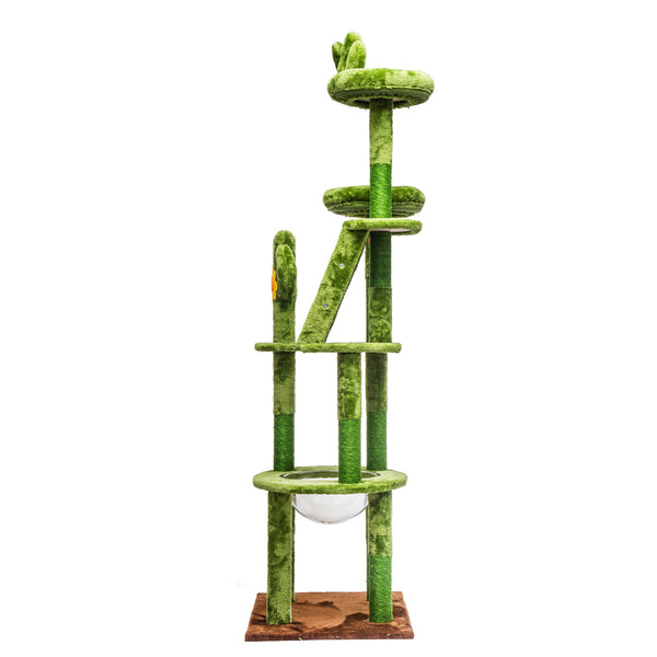 English Elm 72in Cactus Cat Tower Sisal Posts Plush Perches Capsule Pod Multi-level Climb Green W1578P447627