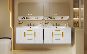 English Elm 36'' Wall Mounted Bathroom Vanity with Sink, Floating MDF Cabinet, 2 Drawers, Rust-Resistant Handles White N710P253035K