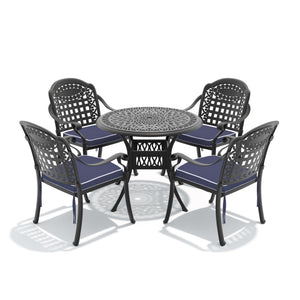 English Elm 5-piece Cast Aluminum Outdoor Dining Set with Ornate Carved Patio Chairs and Table W1710S00626