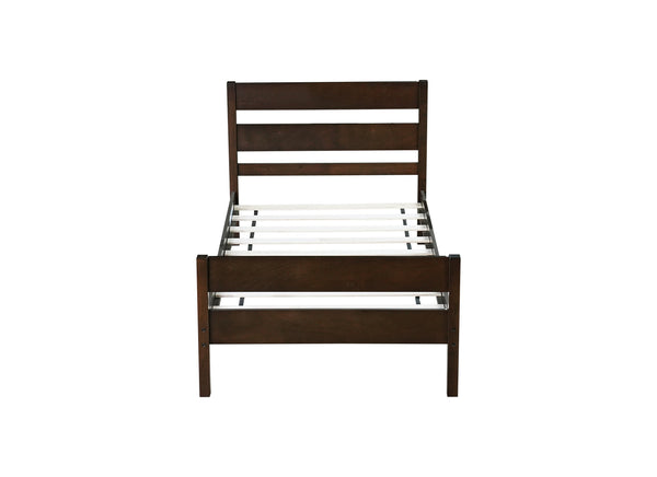 English Elm Twin Minimalist Rubberwood Bed with Headboard & Footboard, Space-Saving Underbed Storage, Durable Slatted Frame Espresso W504P262994
