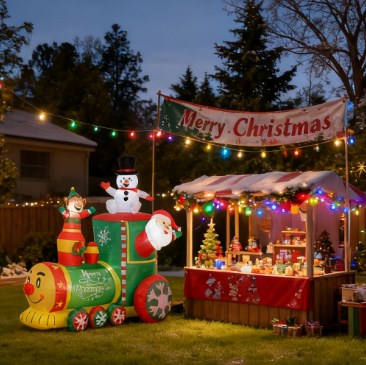 English Elm Chirsmas Inflatable Yard Train with Santa Snowman Led Lit Outdoor Holiday Display T3971P416682