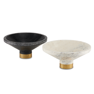 Vincent White Marble Bowl with Brass Base - Elegant Chiseled Design for Modern Home Decor