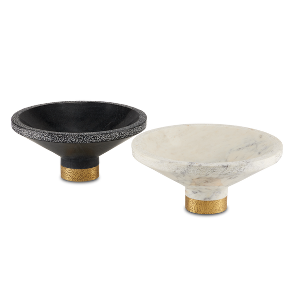 Vincent White Marble Bowl with Brass Base - Elegant Chiseled Design for Modern Home Decor