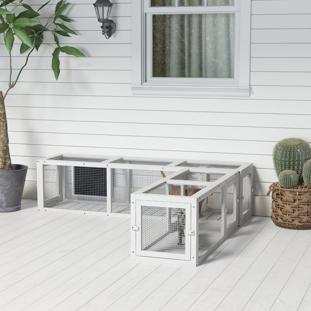 English Elm Pawhut Wooden Cat Tunnel 98" - Modular Design With 8 Doors For Indoor & Outdoor Play, Safe & Stylish W2225P200584-GIGA