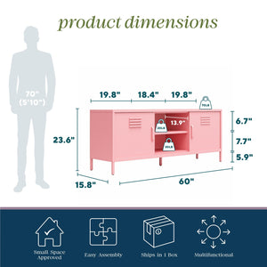 English Elm Cache Metal Locker-Style TV Stand with Sliding Doors for TVs up to 65" — Powder-Coated Retro Charm, Wire Management, Sturdy Shelves B2733P393048