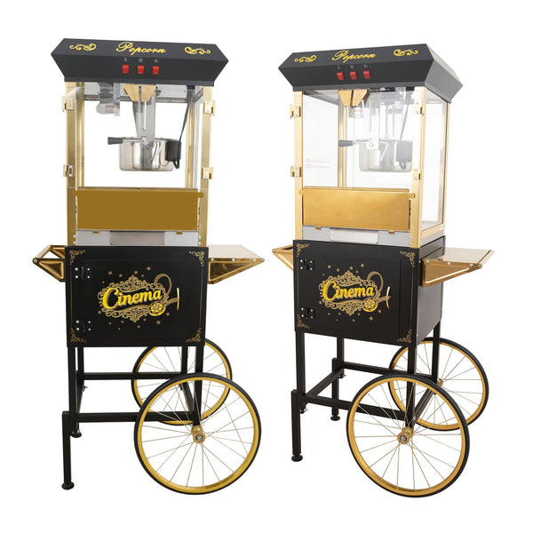 English Elm 16oz Commercial Popcorn Machine with Steel Cart Tempered Glass and 3 Switch Panel W2841P337588