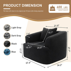 English Elm 360° 360 Swivel Teddy Velvet Accent Chair Plush Cocoon Seat for Living Room or Bedroom Black W5385P433221
