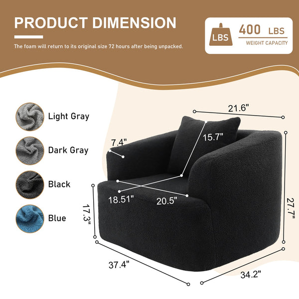 English Elm 360° 360 Swivel Teddy Velvet Accent Chair Plush Cocoon Seat for Living Room or Bedroom Black W5385P433221