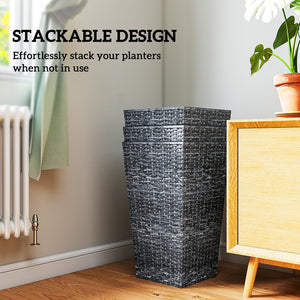 English Elm Outdoor Tall Rattan Style Column Planters Set of 3 Uv Resistant Pp with Drainage T3971P423222
