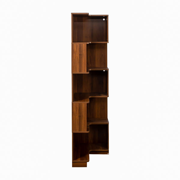 English Elm Corner 5-Tier Book Shelf with LED Accent Lighting, Space-Saving L-Shaped Corner Bookcase for Home Walnut W331P293305