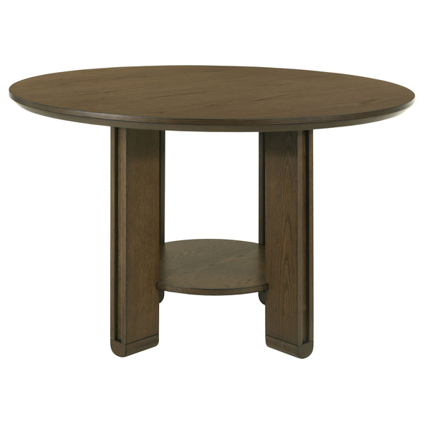 English Elm Crispin Round Oak Veneer Dining Table with Open Shelf for Compact Spaces B062P447967