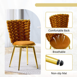 English Elm Set of 2 Velvet Dining Chairs with Braided Rope Backs and Glamorous Metal Legs Gold,Orange W3875P399194
