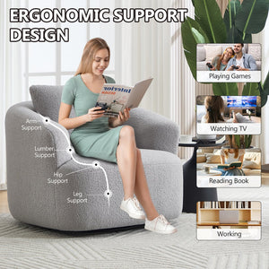 English Elm 360° Swivel Barrel Chair Teddy Fleece Upholstery with Pillow for Bedroom Reading Nook Light Gray W1803P363036