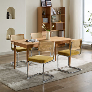 English Elm Mid Velvet Mid Century Dining Chair with Rattan Back, Solid Wood Frame, Plush Velvet, 360lb Capacity Gold W1143P168323