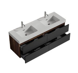 English Elm Emilia 60 Inch Freestanding Oak Vanity with Ceramic Sink and Soft Close Drawers W1865S00192