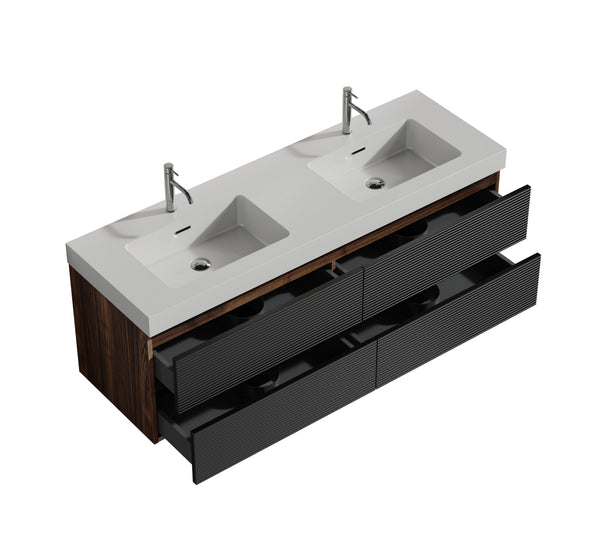 English Elm Emilia 60 Inch Freestanding Oak Vanity with Ceramic Sink and Soft Close Drawers W1865S00192
