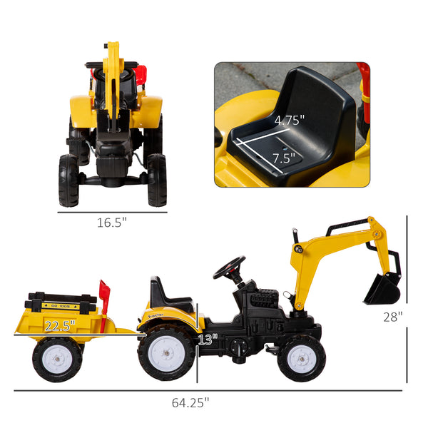 English Elm Aosom Kids Pedal Ride on Excavator Toy with Digging Bucket and Detachable Trailer W2225P217064